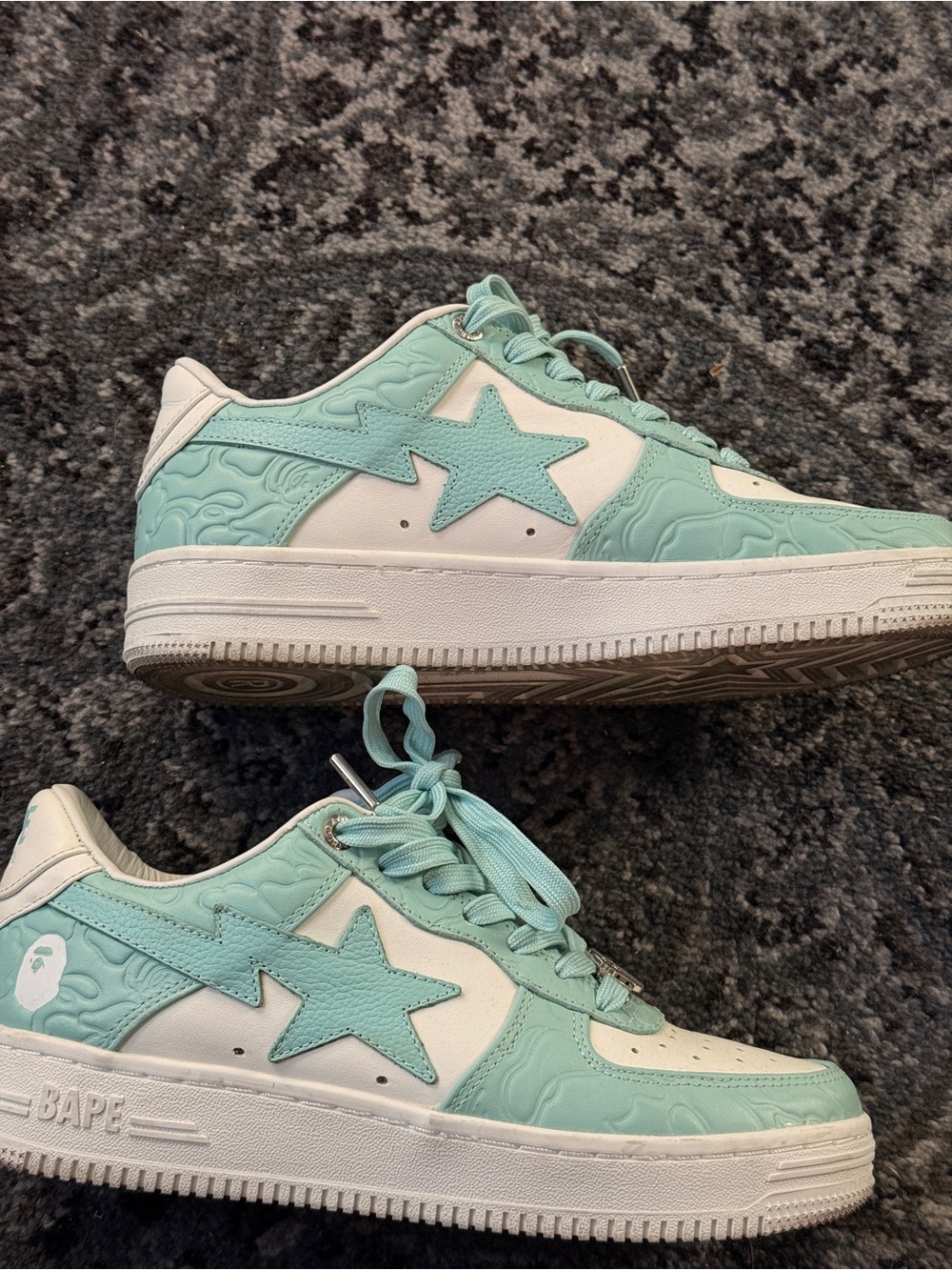 Bape Women’s Mint Green and White Low-Top Sneakers